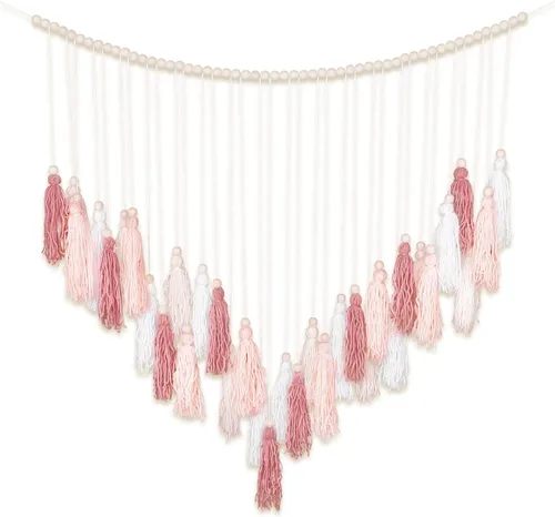 Luxbrand Decoración de pared de macramé grande estilo bohemio para decoración del hogar, borla rosa rubor, decoración de pared bohemia, dormitorio,