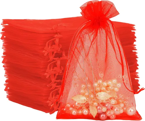 Miniatura 18 de Bolsas de organza, bolsas de organza de 4 x 6, bolsas blancas para recuerdos de boda, 50 bolsas de malla con cordón, bolsas de regalo de joyería