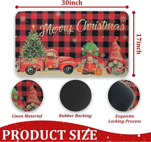 Miniatura 2 de Felpudo Rojo de Búfalo a Cuadros Feliz Navidad Felpudo Decorativo de Puerta de Navidad 30"x17", Felpudo de Gnomo de Navidad Temporada Felpudo
