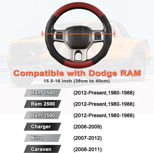 Miniatura 2 de West Llama Funda personalizada para volante de automóvil con textura 3D para Dodge RAM 1500 2500 3500, 15.5-16 pulgadas (negro + rojo, tamaño grande)