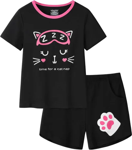 Pijamas de verano para niñas, de manga corta y pantalones cortos de lunares, conjunto de pijamas para niños grandes, talla 6-16