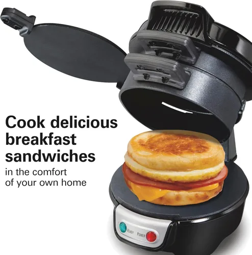 Miniatura 2 de Hamilton Beach Sandwichera de desayuno con anillo para cocinar huevos, ingredientes personalizados, perfecta para magdalenas inglesas, croissants