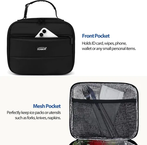 Miniatura 5 de Aosbos - Bolsa de almuerzo aislada para adultos - Elegante lonchera pequeña en sarga para trabajo, oficina - Bolsa de almuerzo suave y portátil
