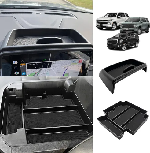 Miniatura 14 de Muslogy Caja de Almacenamiento para Tablero Compatible con GMC Yukon Chevy Tahoe Suburban 2021 2022 2023 2024 Accesorios Inserto Detrás de Pantalla