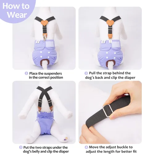 Miniatura 5 de CuteBone Pañales para perras, paquete de 3 pañales reutilizables para perras con un tirante para perros pequeños, medianos y grandes, BDD01L