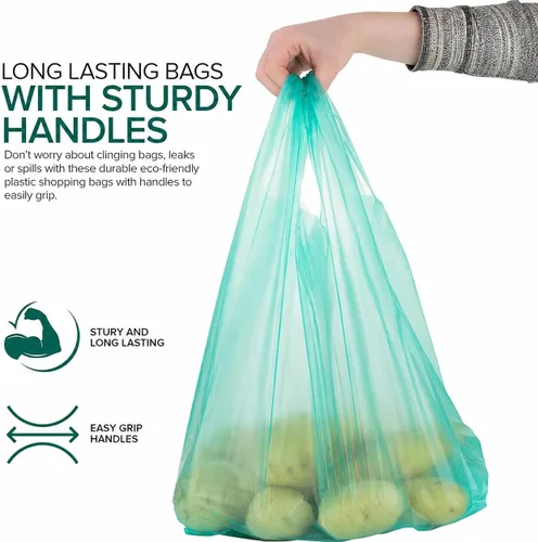 Miniatura 4 de Stock Your Home Bolsas de comestibles ecológicas desechables con asas, bolsa de camiseta de agradecimiento para supermercado, comestibles