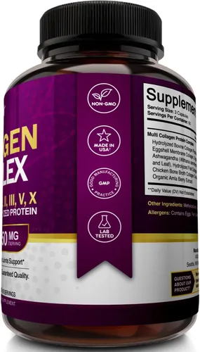 Miniatura 4 de NutriFlair Péptidos de colágeno múltiple de 2250 mg, tipo I, II, III, V, X, suplementos de colágeno complejo en polvo para mujeres y hombres