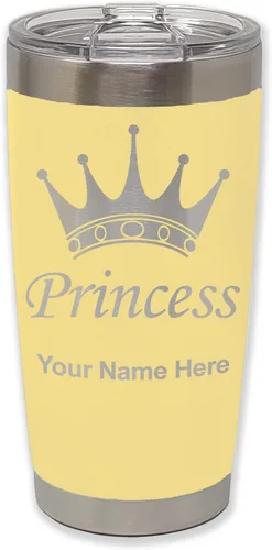 Miniatura 13 de LaserGram Vaso aislado al vacío de 20 onzas, corona de princesa, grabado personalizado incluido (negro)