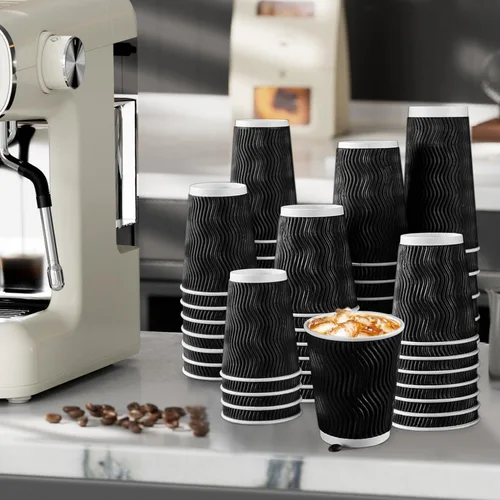 Miniatura 6 de Lamosi Vasos de café de 10 onzas – Paquete de 120, Vasos de Papel Corrugado Aislante Desechables de 10oz, Vasos de Pared Ondulada Kraft para Bebidas