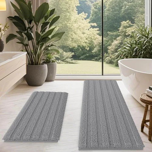 Miniatura 62 de ACCUMTEK - Juego de alfombras de baño a rayas beige de 3 piezas, ultrasuaves, antideslizantes de chenilla, alfombras de baño mullidas y absorbentes