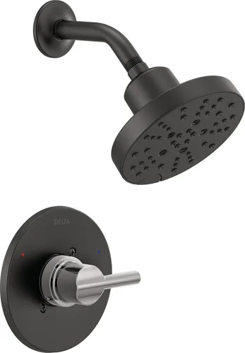Miniatura 13 de Delta Nicoli Serie 14 H2Okinetic - Juego de grifo de ducha y mango de ducha negro mate/dorado cepillado, kit de molduras de válvula, negro Negro