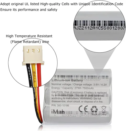 Miniatura 2 de iMah Batería de repuesto 300-10186 para panel de seguridad inteligente ADT Command 3.6V 27Wh