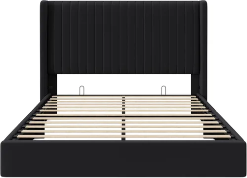 Miniatura 9 de Allewie Marco de cama de almacenamiento elevable, sistema de soporte hidráulico, marco de cama tapizado con plataforma para almacenamiento inferior