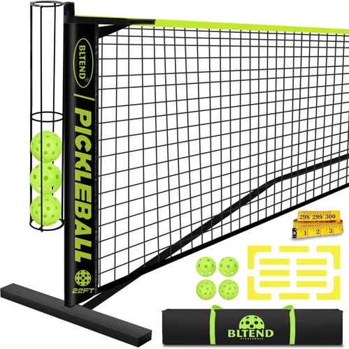 Bltend Juego de red de pickleball portátil, red de bolas de pickleball de tamaño reglamentario de 22 pies con colector de bolas, marcador de corte y