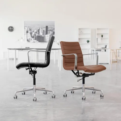 Miniatura 2 de Laura Davidson Furniture SOHO II Silla de oficina acanalada, silla de escritorio con respaldo medio, diseño ergonómico con reposabrazos y giratorio