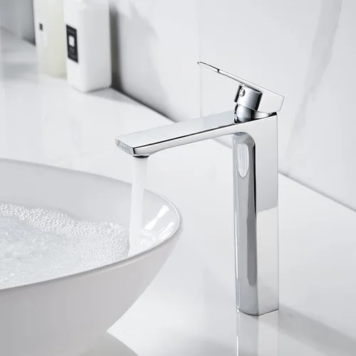 Miniatura 2 de VOTON Grifo de fregadero cromado de latón macizo, grifo alto de una sola manija para lavamanos de baño, grifo para lavabo de latón macizo, grifo