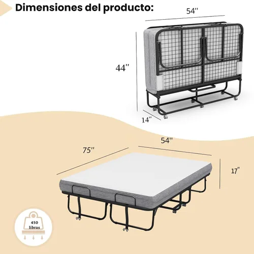 Miniatura 2 de Espsilto Cama plegable tamaño cuna con colchón para adultos, cama plegable portátil de 75 x 31 pulgadas para invitados, ahorro de espacio y fácil