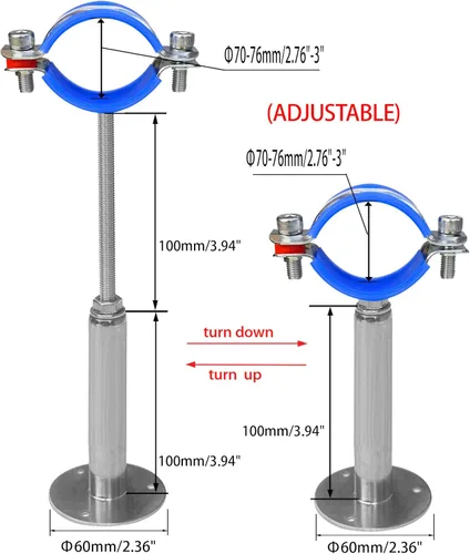 Miniatura 2 de Soportes de tubería de montaje en techo para montaje en pared, abrazaderas de tubo ajustables, perchas 、 acero inoxidable 304, 2 piezas adecuadas
