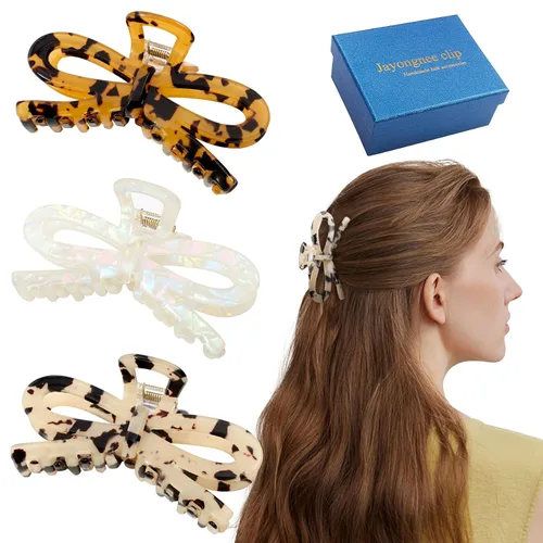 Miniatura 12 de Jayongnee - 3 pinzas para el cabello con lazo para mujer, pinzas antideslizantes para cabello fino o grueso, bonitos accesorios de mariposa