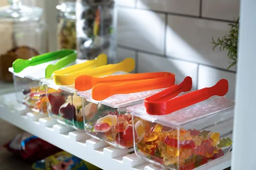 Miniatura 2 de Juego de 4 mini pinzas de plástico multicolor para aperitivos, bufé, fiestas, bodas, catering, ensaladas, hielo, pasteles, aptas para lavavajillas