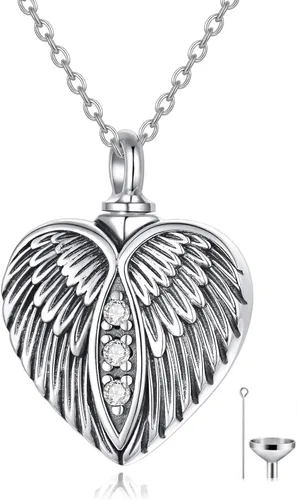Miniatura 2 de Collar con urna de corazón con forma de alas de ángel, collar de cenizas y cremación