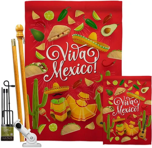 Viva México - Kit de banderas de jardín para casa de jardín, fiesta de verano, cactus y piñata, sombrero mexicano, fiesta mexicana, pequeño regalo