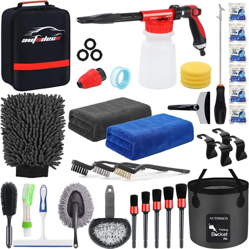 Miniatura 9 de Kit de limpieza y detalle para lavado de autos de 33 piezas con pistola de espuma, cepillo, manopla grande de lavado, toallas, suministro completo