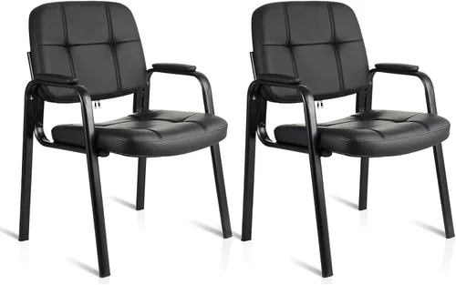 Miniatura 28 de CLATINA Silla de cuero para invitados de oficina, silla de recepción sin ruedas con reposabrazos y soporte de madera, sillón de escritorio