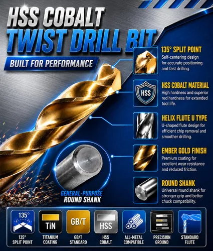 Miniatura 2 de Broca de cobalto 1/2 pulgadas HSS Co M35 Jobber Longitud Twist Drill Acero Metal-5pcs