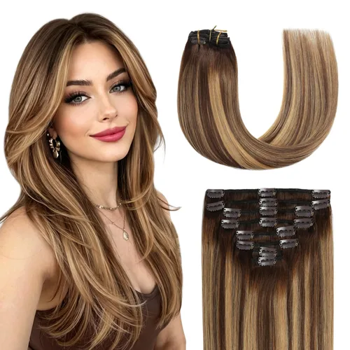 Miniatura 17 de Sunya Extensiones de cabello humano real con clip, color negro azabache, doble trama, lacio, 12 pulgadas, #1, 8 unidades, 3.53 oz