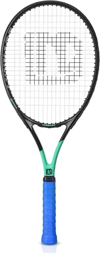 Miniatura 8 de Raqueta de tenis para adultos de 27 pulgadas, raqueta de tenis de fibra de carbono a prueba de golpes, ligera, pre-cordada y con empuñadura, Negro