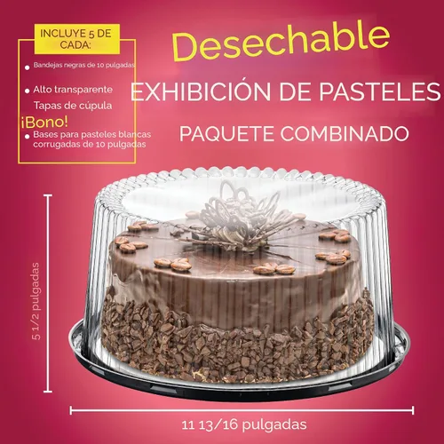 Miniatura 3 de Contenedores Transportadores Desechables de Plástico para Pasteles de 10 - 11" con Tapas de Cúpula y Bases para Pasteles [Paquete de 5] y Servidor
