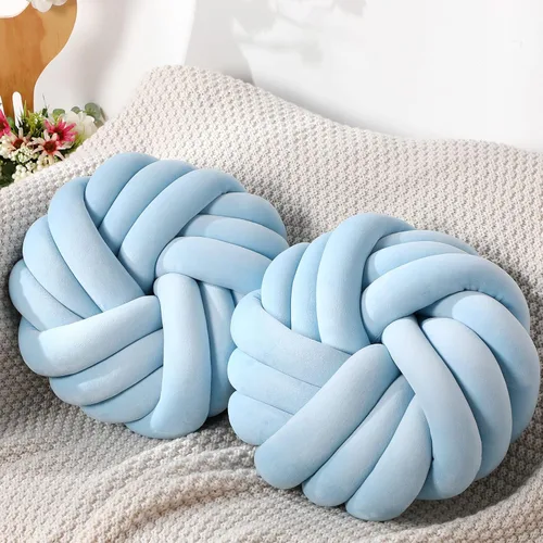 Miniatura 13 de Fumete 2 Piezas Almohadas de Nudo Redondas de 14 Pulgadas, Almohada de Bola de Nudo de Felpa Suave Decorativa Hecha a Mano, Cojín Decorativo Moderno