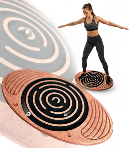 Tabla de equilibrio de madera con laberinto laberinto de 23 x 14 pulgadas – Entrenador de fuerza y coordinación para terapia física, fitness y