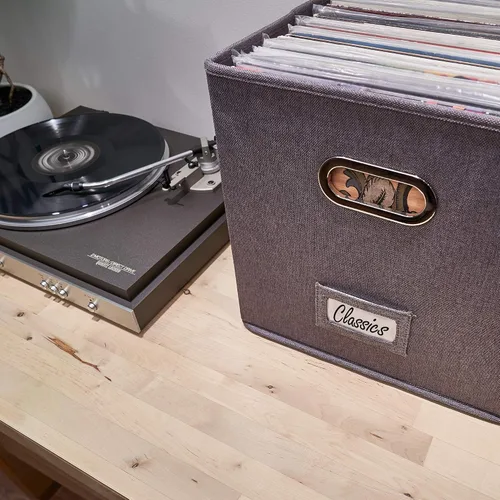 Miniatura 7 de ZICOTO Caja Decorativa de Almacenamiento de Discos de Vinilo para Más de 50 Discos Sencillos - Soporte de LP Robusto y Fácil de Transportar con Tapa