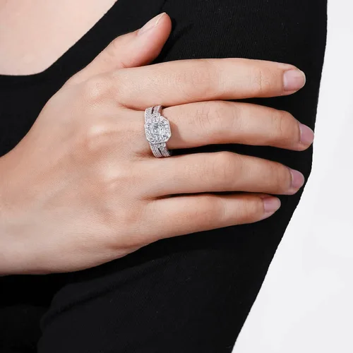 Miniatura 6 de Tienda Collection Platinum-Plated Sterling Silver Antique Ring set with Asscher-Cut Infinite Elements Cubic Zirconia