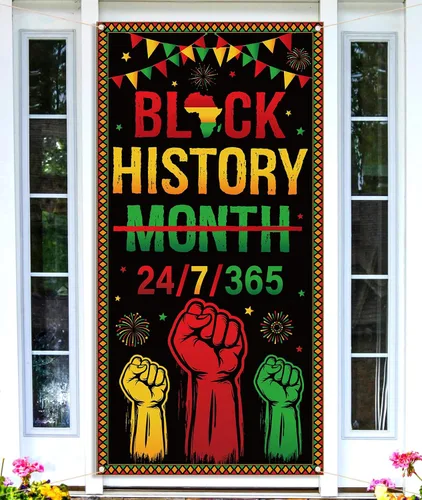 Nepnuser Cubierta de puerta del mes de la historia negra Afro Afro Americano Nacional Fiesta Decoración Escuela Aula Puerta Frontal Colgante Banner