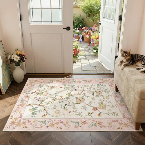 Miniatura 35 de Jinchan Alfombra Floral de Pasillo, 2x5, Alfombras Antideslizantes Lavables a Máquina, Alfombra Suave de Pelo Bajo para Pasillo, Resistente a