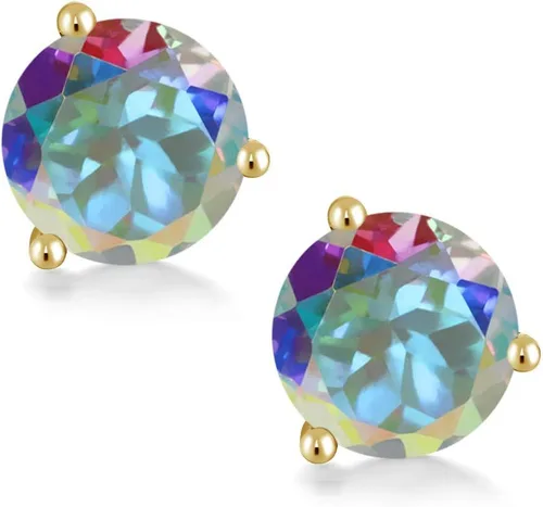 Miniatura 77 de Gem Stone King Aretes de oro de 14 quilates, 0.236 in, piedra natal redonda, Martini, 3 puntas, aretes de oro para mujer