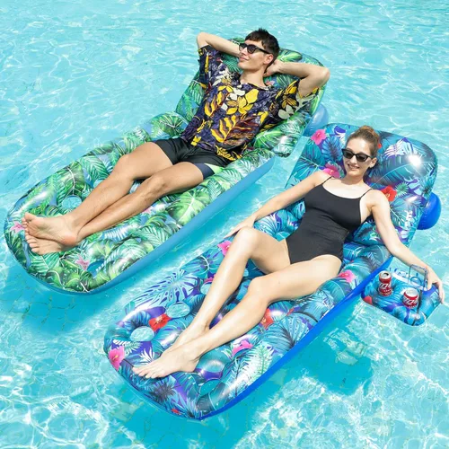 FindUWill Flotadores de piscina para adultos, paquete de 2 flotadores de piscina, flotadores inflables de piscina con soporte para tazas, respaldo,