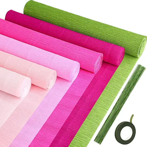 Miniatura 14 de Gersoniel 57 piezas de papel crepé de flores de bricolaje, 6 rollos de hojas de papel crepé de 1.58 onzas, 50 piezas de alambre de hierro floral