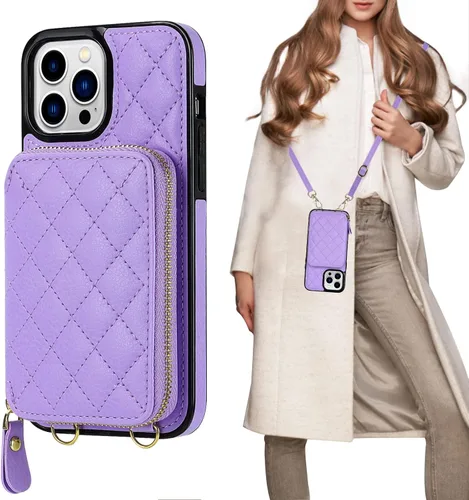 Miniatura 11 de Bocasal Funda tipo cartera con bandolera para iPhone 13 Pro Max, cartera de cuero PU con cierre de cremallera y bloqueo RFID, funda tipo folio