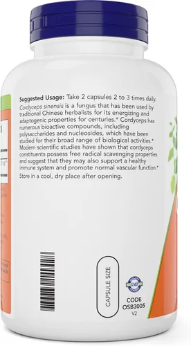 Miniatura 3 de NOW Foods Cordyceps 750mg 200 cápsulas vegetales – Hongo micelio Cordycep Sinensis orgánico en cápsulas no orgánicas – Vegano, sin OMG