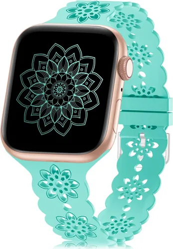 Miniatura 7 de Floral Silicone Band Compatible with Apple Watch Bands 38mm 40mm 42mm 44mm 41mm 45mm 49mm Women Men, Design Wristbands Soft Breathable Watch Bands