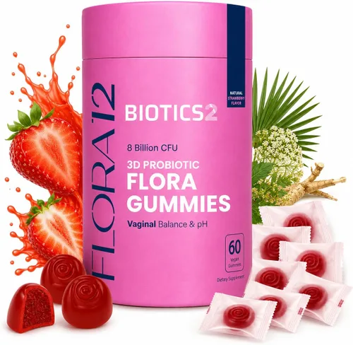 Flora - Probióticos vaginales para mujeres, gomitas de equilibrio de pH con prebióticos, 8 mil millones de probióticos, 5 extractos de palma enana,