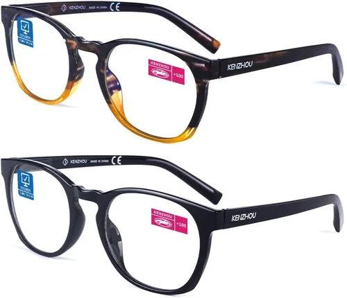 Gafas de lectura K Kenzhou para el ordenador, con bloqueo de luz azul, gafas ligeras para mujer, paquete de 2 unidades (negro/amarillo)