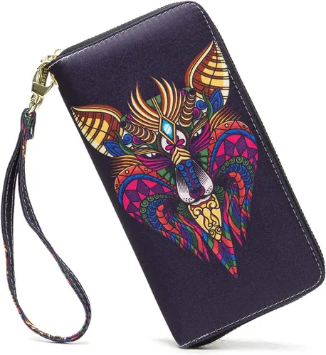 Miniatura 62 de Cartera de mano para mujer, estilo bohemio, con RFID, elegante, espaciosa con correa para viajes, capacidad para tarjetas, teléfono, dinero