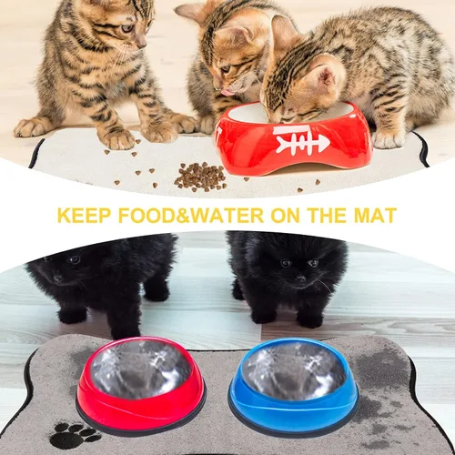 Miniatura 4 de Alfombrilla de secado para tazón de mascotas evita que el agua y los alimentos se derramen (paquete de 2)