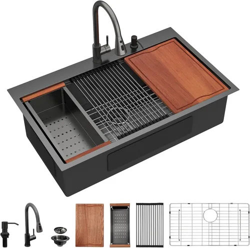 Miniatura 33 de Dcolora 33x22 Fregadero de cocina de acero inoxidable de 16 calibres, estación de trabajo de caída, fregadero de cuenco único grande, montaje