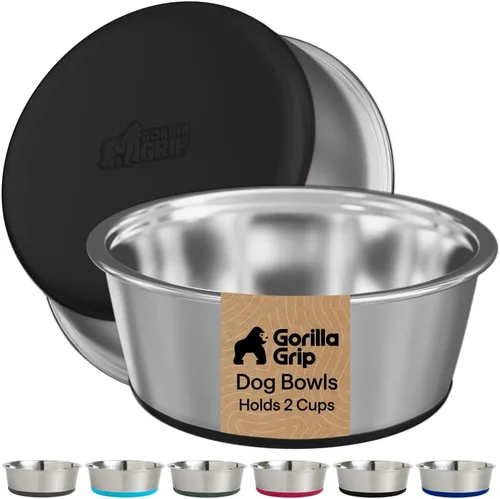 Miniatura 13 de GORILLA GRIP Tazones para perros, acero inoxidable 304 de grado alimenticio, capacidad para 2 tazas cada uno (16 onzas líquidas) para alimentos